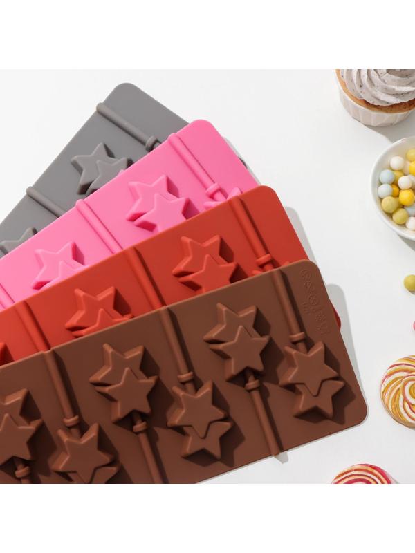 Форма для леденцов Доляна «Звёзды», 9,5×24 см, 6 ячеек, палочки в комплекте, цвет МИКС