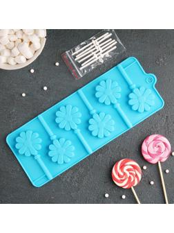 Форма для леденцов Доляна «Ромашка», 9,5×24×1 см, 6 ячеек, с палочками, цвет МИКС