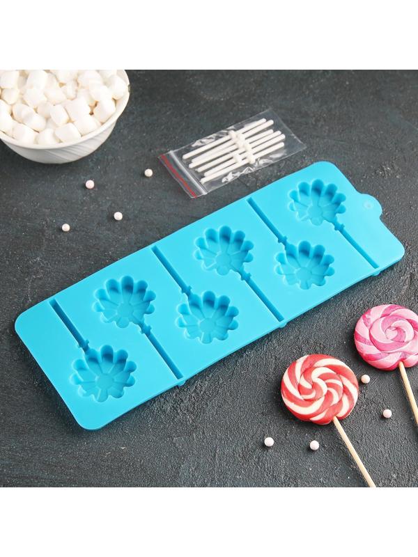 Форма для леденцов Доляна «Ромашка», 9,5×24×1 см, 6 ячеек, с палочками, цвет МИКС