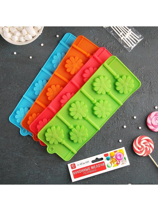Форма для леденцов Доляна «Ромашка», 9,5×24×1 см, 6 ячеек, с палочками, цвет МИКС