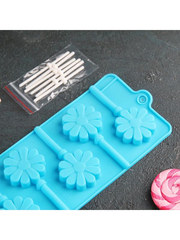 Форма для леденцов Доляна «Ромашка», 9,5×24×1 см, 6 ячеек, с палочками, цвет МИКС