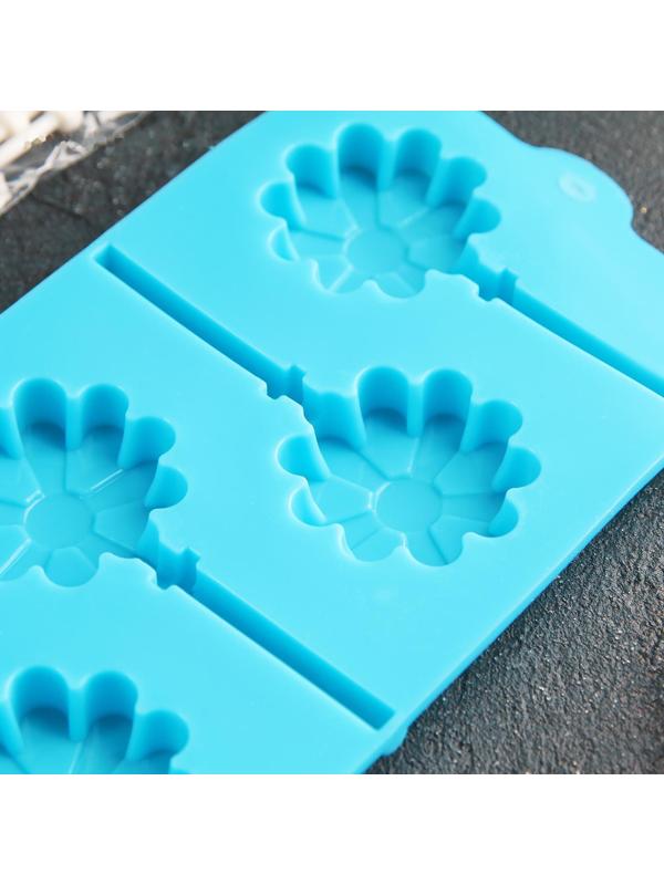 Форма для леденцов Доляна «Ромашка», 9,5×24×1 см, 6 ячеек, с палочками, цвет МИКС