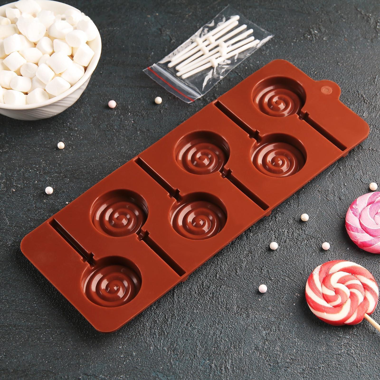 Форма для леденцов Доляна «Леденец», 9,5×24 см, 6 ячеек (4×1,3 см), цвет МИКС