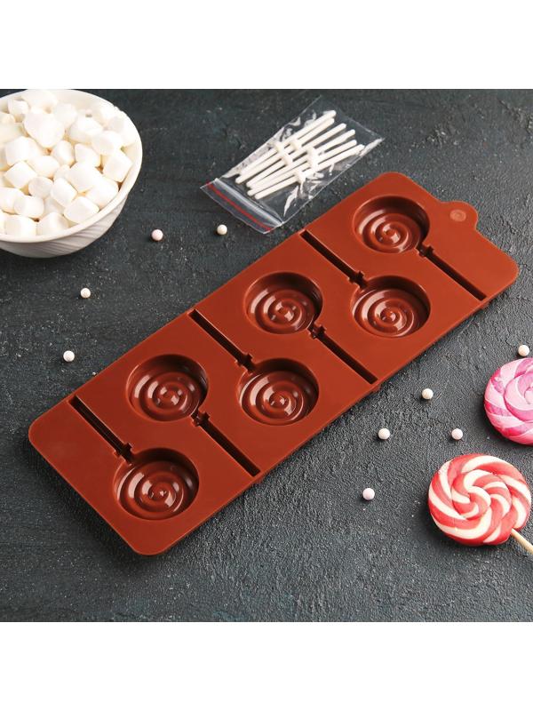 Форма для леденцов Доляна «Леденец», 9,5×24 см, 6 ячеек (4×1,3 см), цвет МИКС