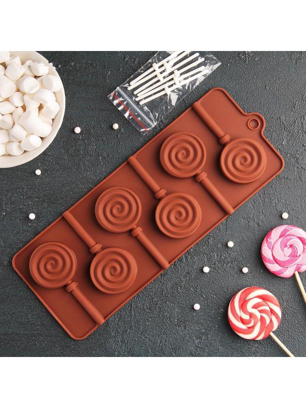 Форма для леденцов Доляна «Леденец», 9,5×24 см, 6 ячеек (4×1,3 см), цвет МИКС