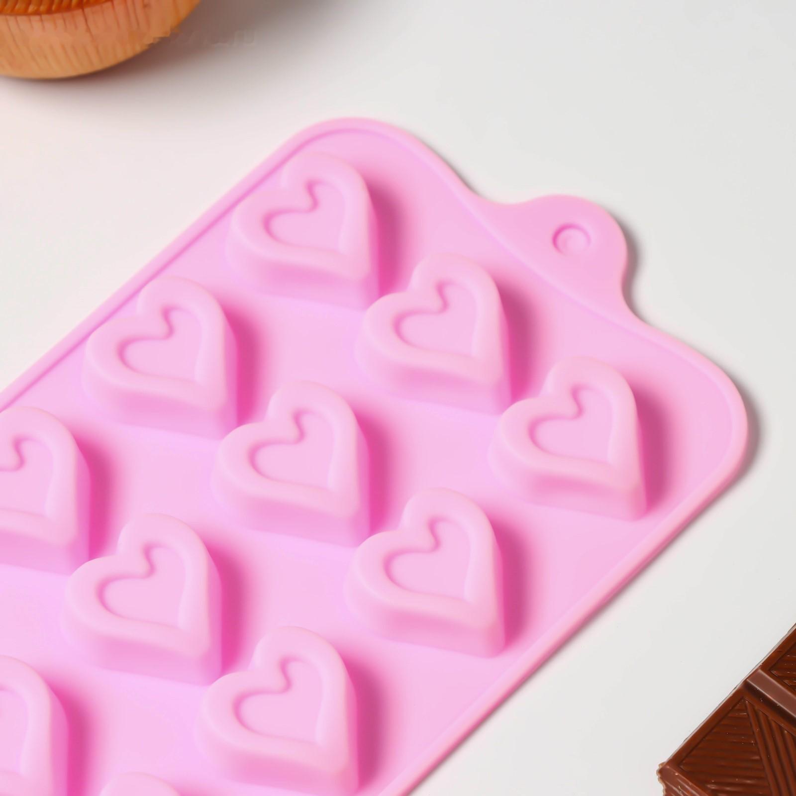 Форма для льда и кондитерских украшений Доляна «Сердечко», 21×10 см, 15 ячеек, цвет МИКС