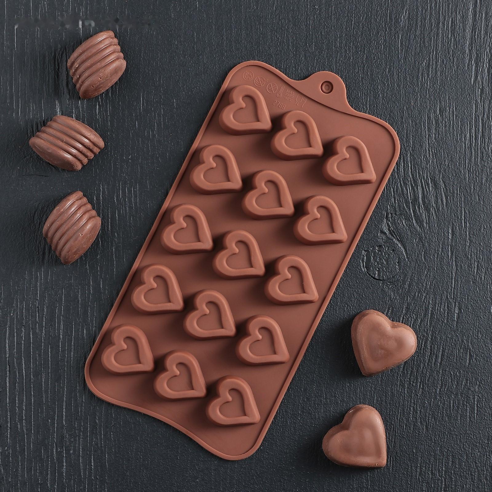 Форма для льда и кондитерских украшений Доляна «Сердечко», 21×10 см, 15 ячеек, цвет МИКС