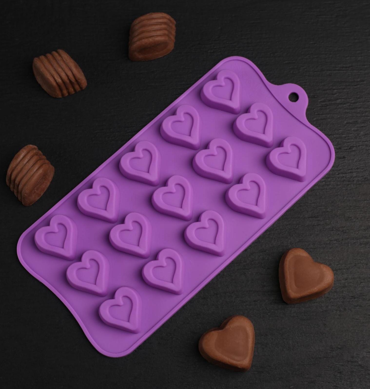 Форма для льда и кондитерских украшений Доляна «Сердечко», 21×10 см, 15 ячеек, цвет МИКС