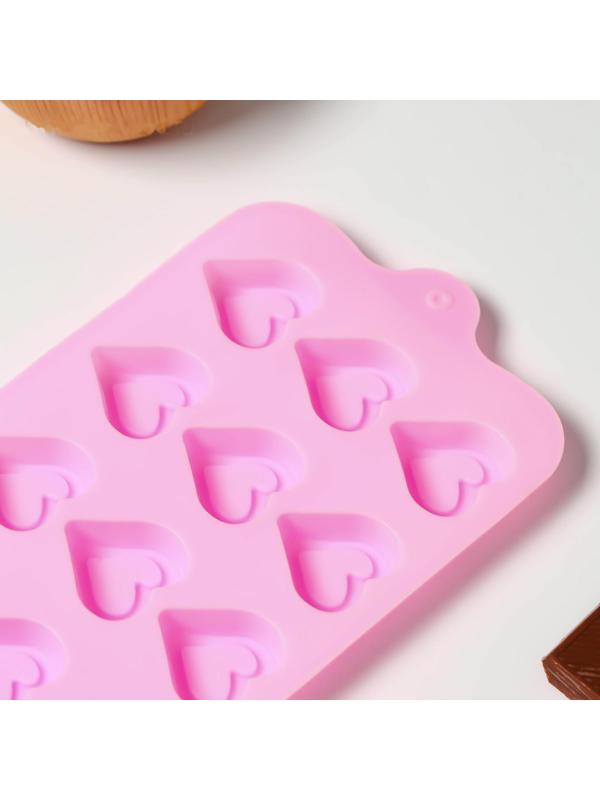 Форма для льда и кондитерских украшений Доляна «Сердечко», 21×10 см, 15 ячеек, цвет МИКС