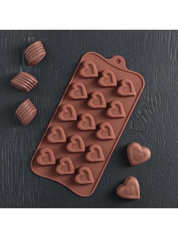 Форма для льда и кондитерских украшений Доляна «Сердечко», 21×10 см, 15 ячеек, цвет МИКС