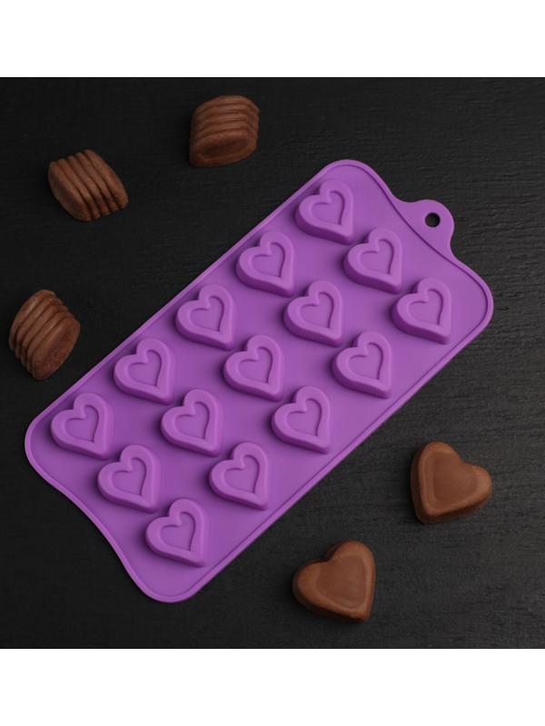 Форма для льда и кондитерских украшений Доляна «Сердечко», 21×10 см, 15 ячеек, цвет МИКС