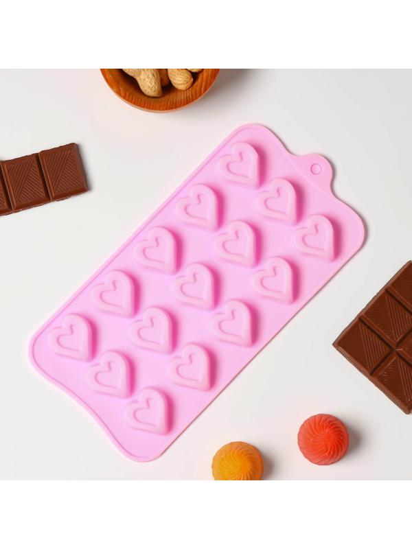 Форма для льда и кондитерских украшений Доляна «Сердечко», 21×10 см, 15 ячеек, цвет МИКС