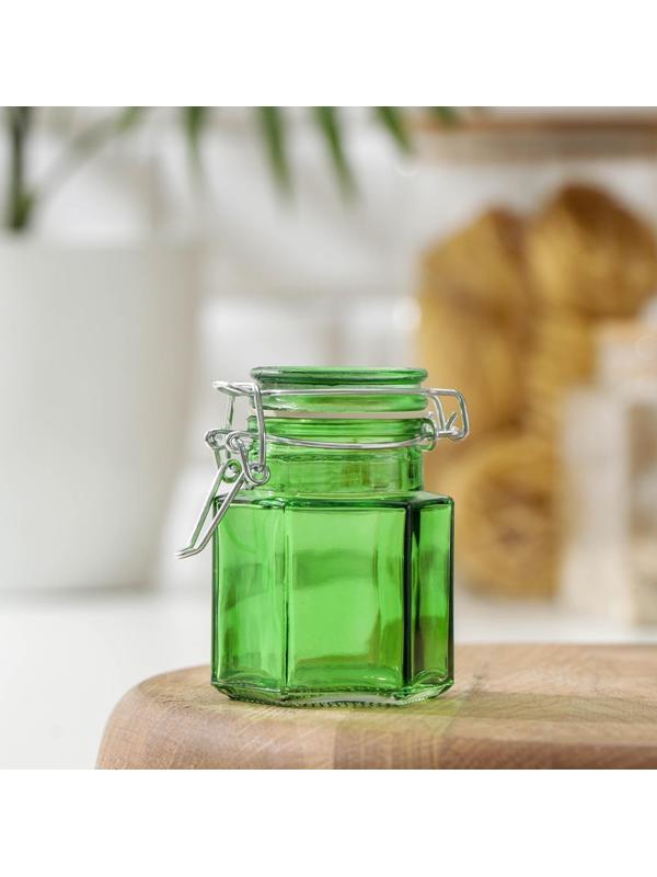 Банка стеклянная для сыпучих продуктов «Грани», 100 мл, 5,5×8 см, с бугельным замком, цвет МИКС