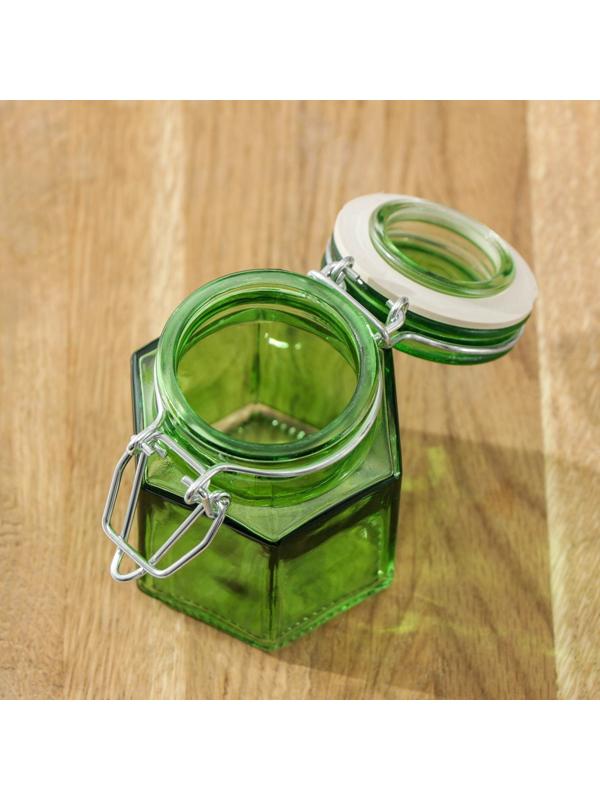 Банка стеклянная для сыпучих продуктов «Грани», 100 мл, 5,5×8 см, с бугельным замком, цвет МИКС