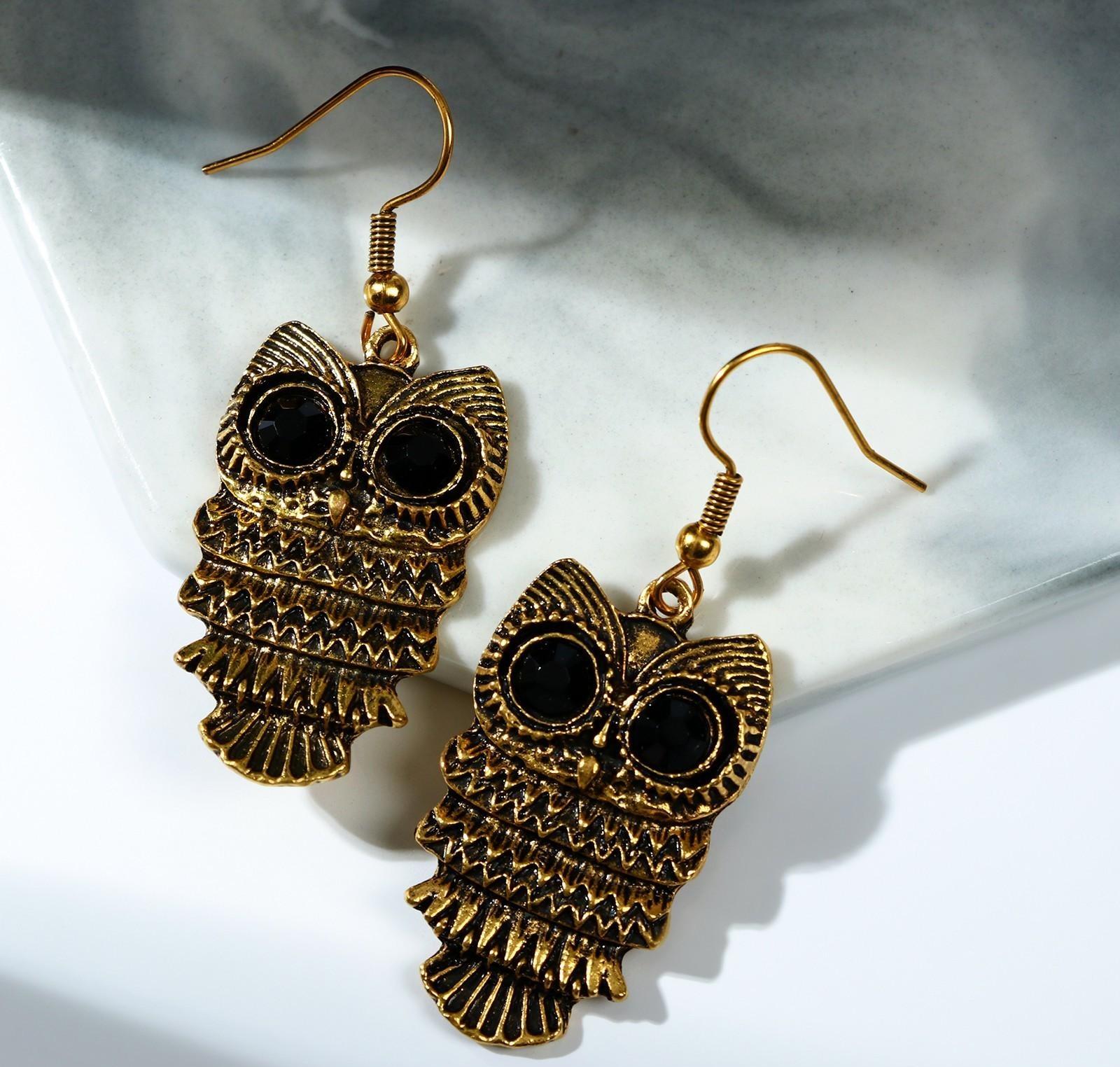 Серьги металл Art совушка, цвет чернёное золото