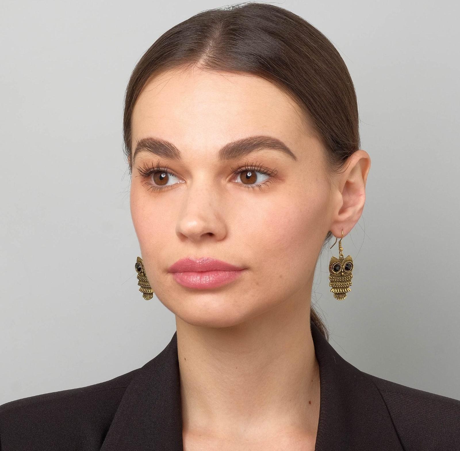 Серьги металл Art совушка, цвет чернёное золото