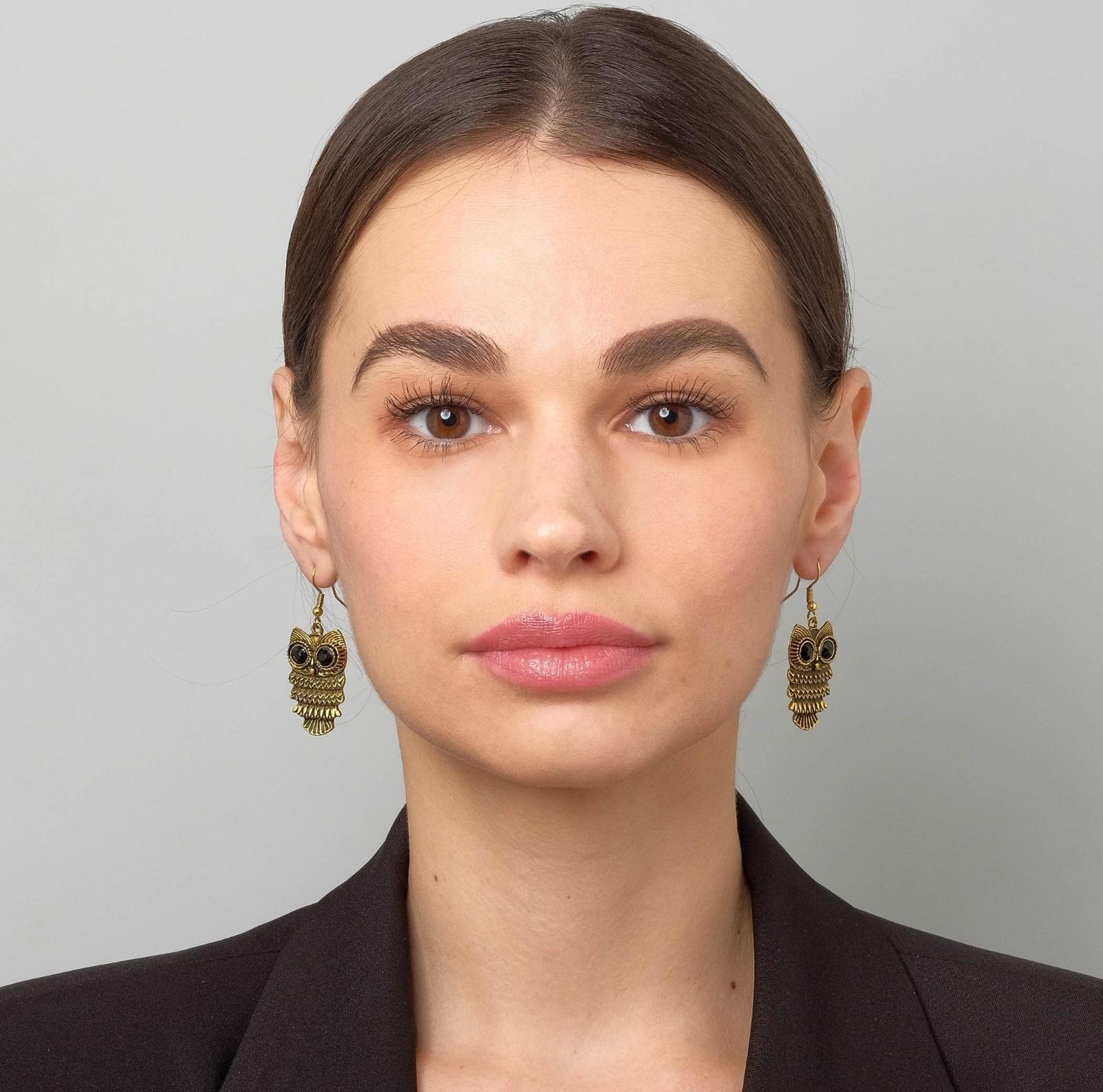 Серьги металл Art совушка, цвет чернёное золото