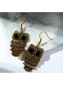 Серьги металл Art совушка, цвет чернёное золото