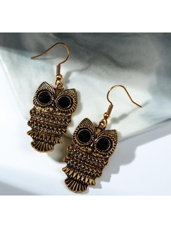 Серьги металл Art совушка, цвет чернёное золото