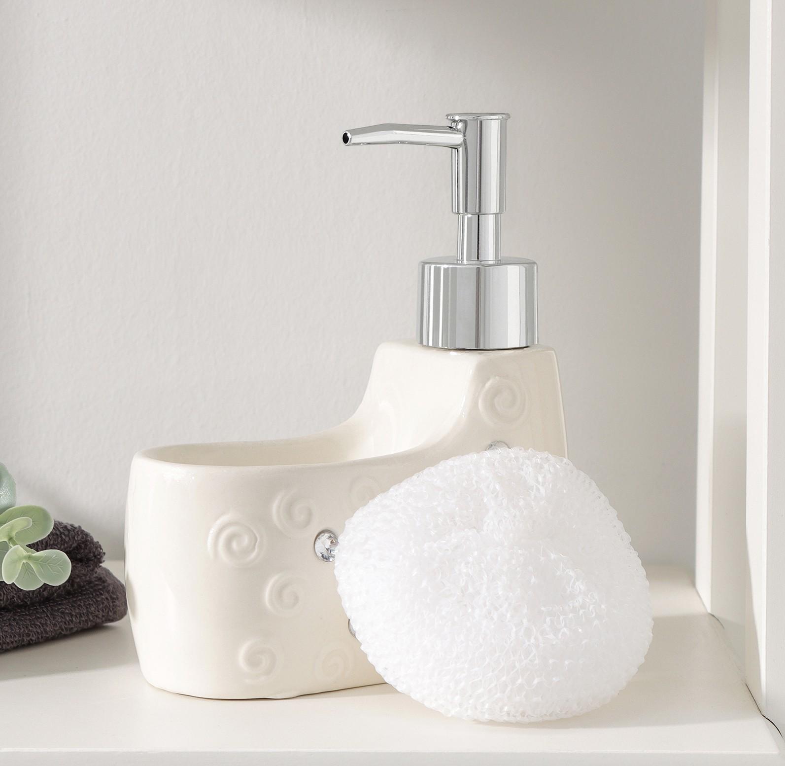 Дозатор для моющего средства с подставкой для губки Доляна «Завитки», 250 мл