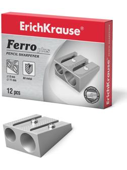 Точилка металлическая 2 отверстия Erich Krause FERRO PLUS, алюминий, отверстия диаметром 8 мм и 11 мм