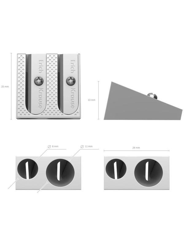 Точилка металлическая 2 отверстия Erich Krause FERRO PLUS, алюминий, отверстия диаметром 8 мм и 11 мм