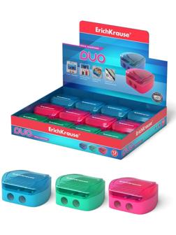 Точилка 2 отверстия ErichKrause Duo, с контейнером, отверстия диаметром 8 мм, микс