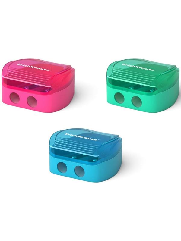 Точилка 2 отверстия ErichKrause Duo, с контейнером, отверстия диаметром 8 мм, микс