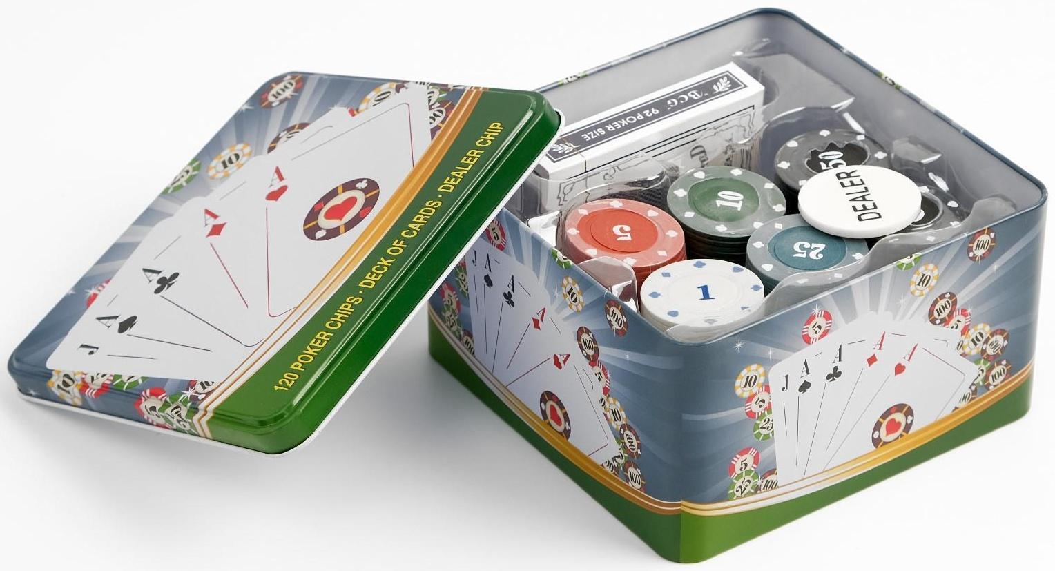Покер, набор для игры (карты 54 шт, фишки 120 шт.), с номиналом, 15 х 15 см, микс