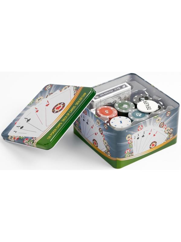 Покер, набор для игры (карты 54 шт, фишки 120 шт.), с номиналом, 15 х 15 см, микс