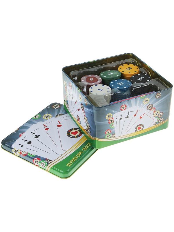 Покер, набор для игры (карты 54 шт, фишки 120 шт.), с номиналом, 15 х 15 см, микс