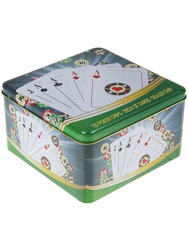 Покер, набор для игры (карты 54 шт, фишки 120 шт.), с номиналом, 15 х 15 см, микс