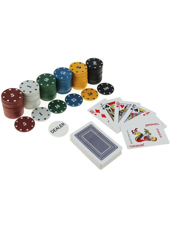 Покер, набор для игры (карты 54 шт, фишки 120 шт.), с номиналом, 15 х 15 см, микс