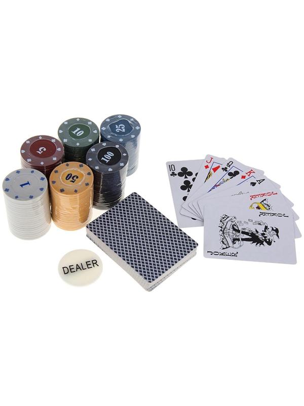 Покер, набор для игры (карты 54 шт, фишки 120 шт.), с номиналом, 15 х 15 см, микс