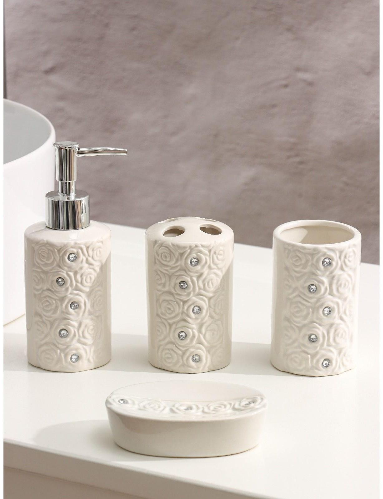 Набор аксессуаров для ванной комнаты Доляна «Барельеф», 4 предмета (дозатор 280 мл, мыльница, 2 стакана)