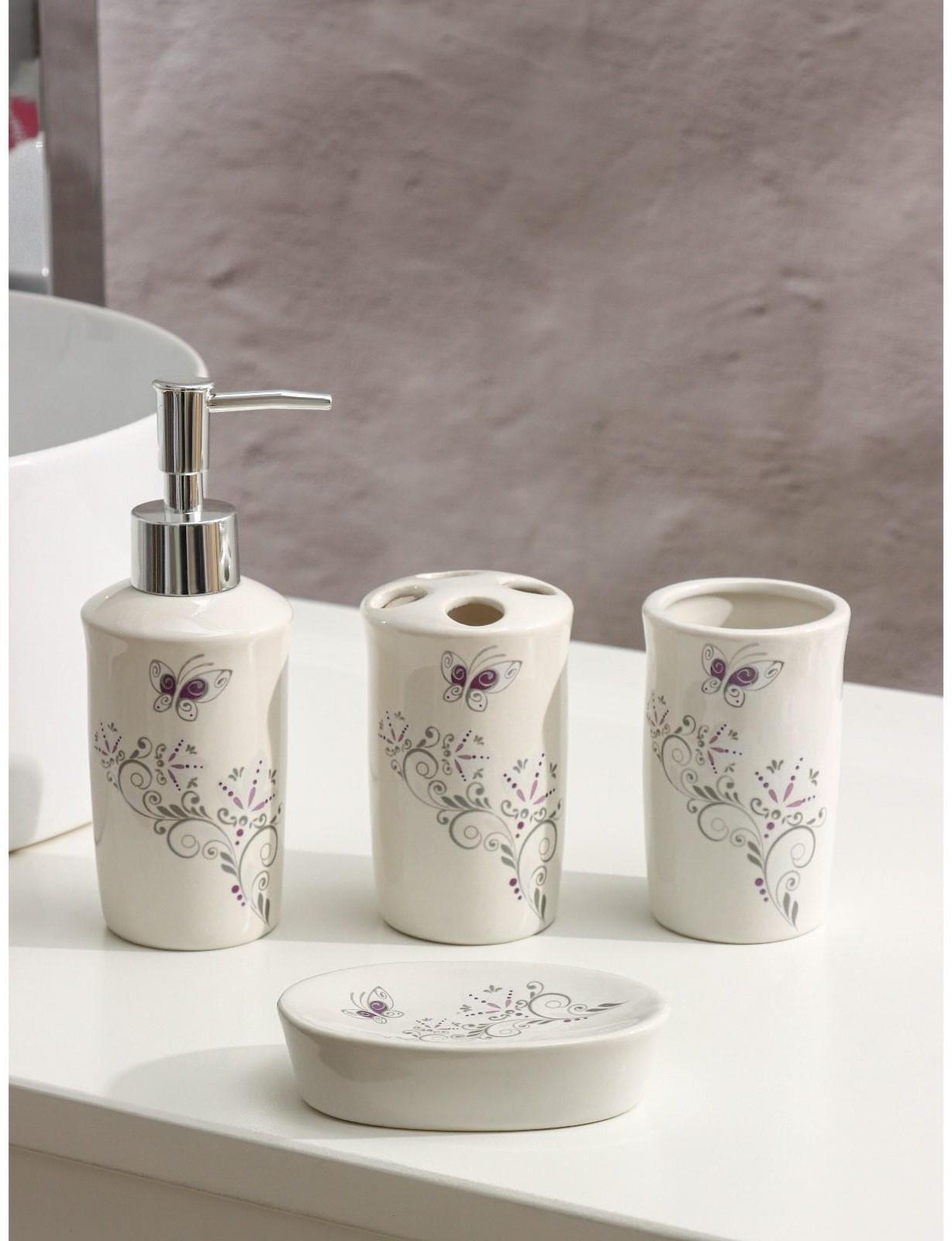 Набор аксессуаров для ванной комнаты Доляна «Изящество», 4 предмета (дозатор 250 мл, мыльница, 2 стакана)