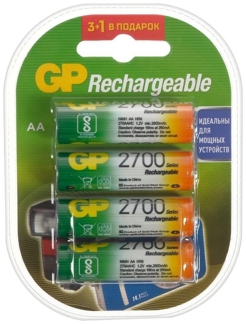 Аккумулятор GP, Ni-Mh, AA, HR6-4BL, 1.2В, 2700 мАч, блистер, 4 шт.