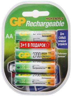 Аккумулятор GP, Ni-Mh, AA, HR6-4BL, 1.2В, 2700 мАч, блистер, 4 шт.