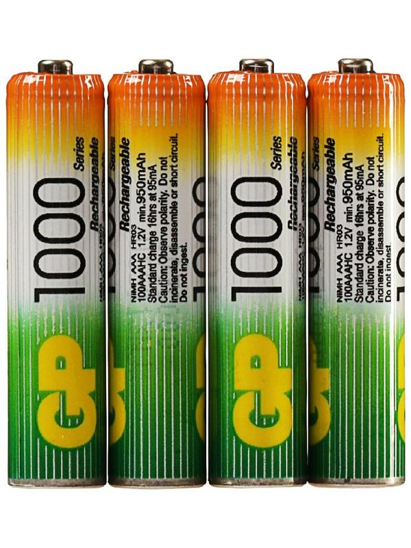Аккумулятор GP, Ni-Mh, AAA, HR03-4BL, 1.2В, 1000 мАч, блистер, 3+1 шт.