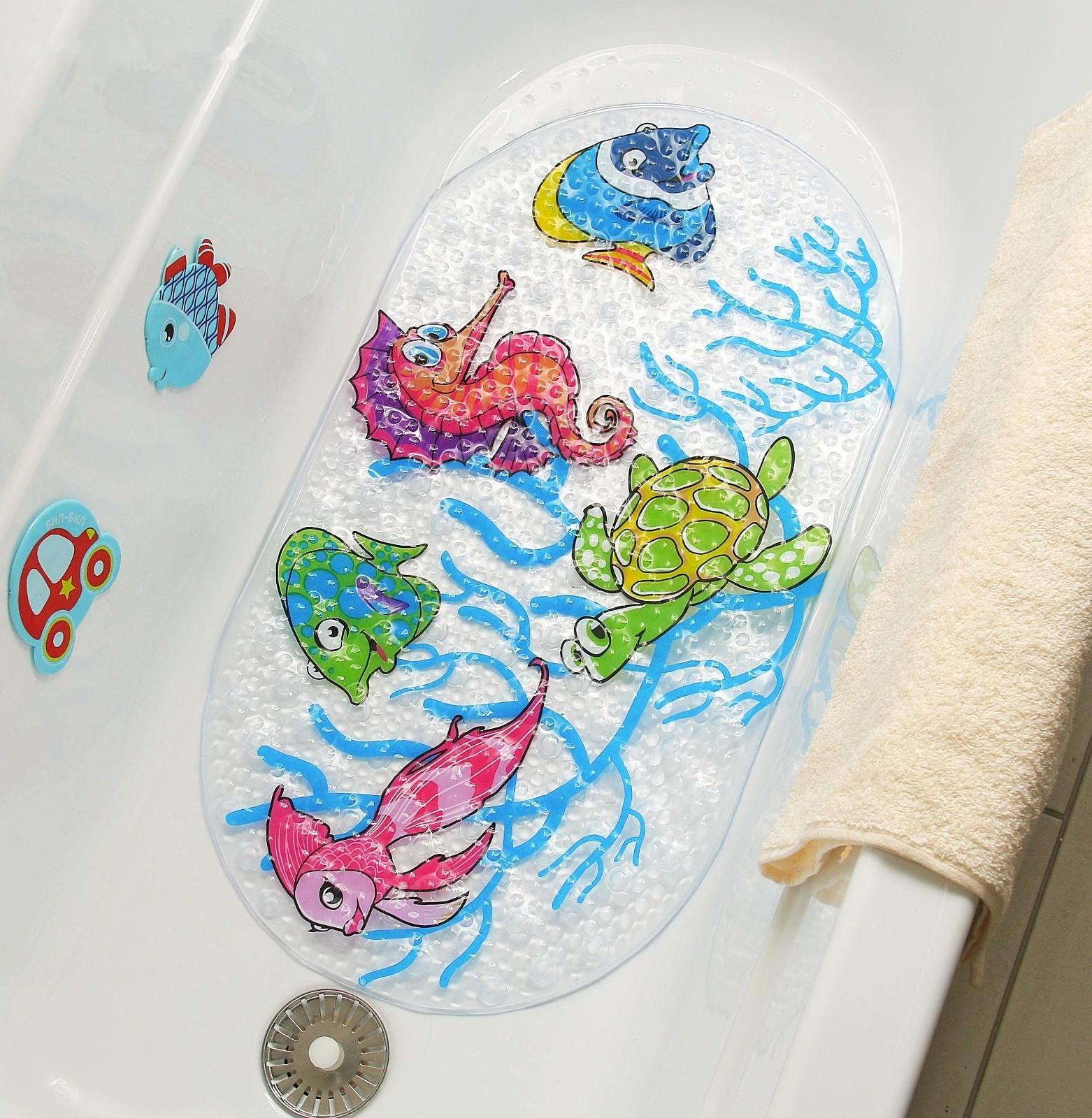 SPA-коврик для ванны на присосках Доляна «Морские жители», 36×68 см