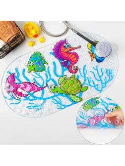 SPA-коврик для ванны на присосках Доляна «Морские жители», 36×68 см