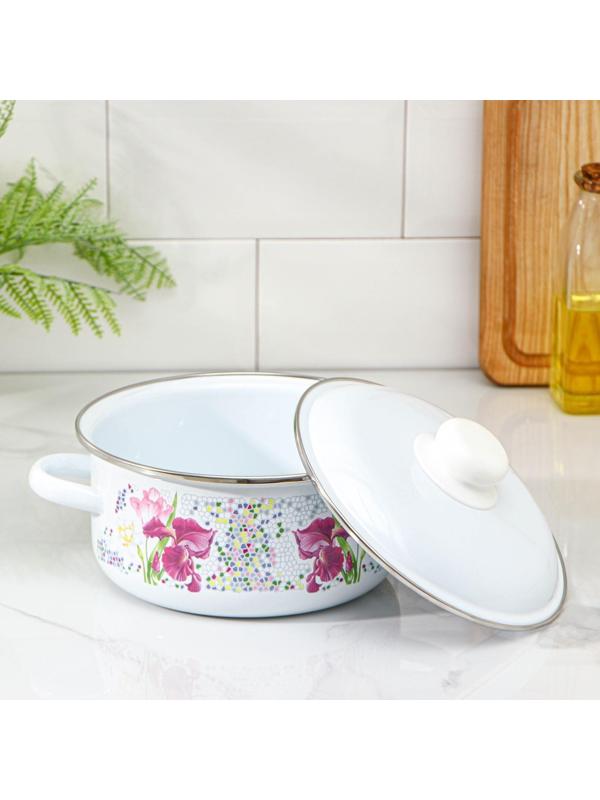 Кастрюля «Мозаика», 2 л, металлическая крышка, индукция, цвет белый