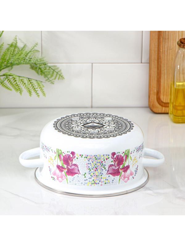 Кастрюля «Мозаика», 2 л, металлическая крышка, индукция, цвет белый