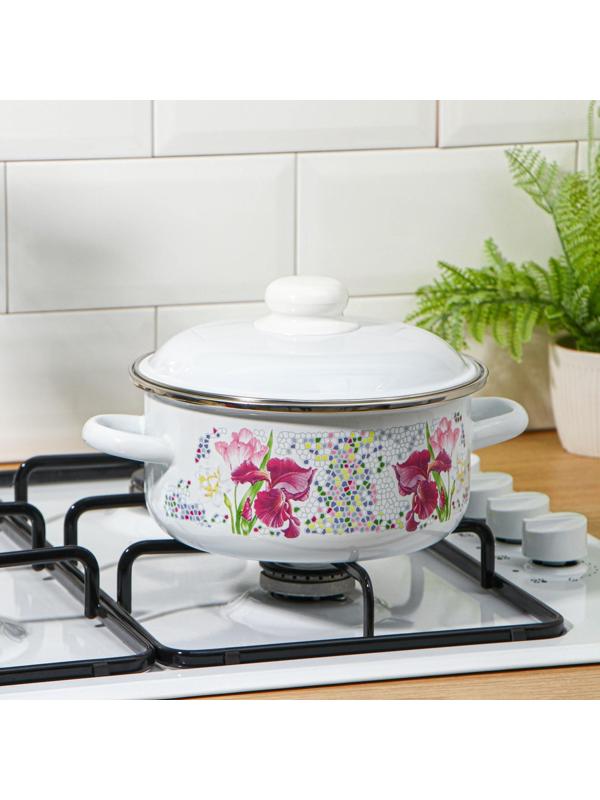 Кастрюля «Мозаика», 2 л, металлическая крышка, индукция, цвет белый