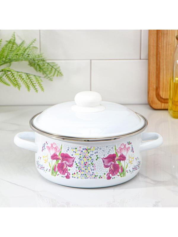 Кастрюля «Мозаика», 2 л, металлическая крышка, индукция, цвет белый