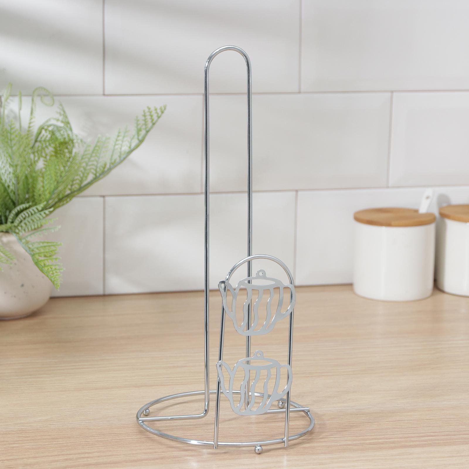 Подставка под бумажные полотенца Доляна «Чайнички», 13,5×13,5×26,5 см, цвет хром