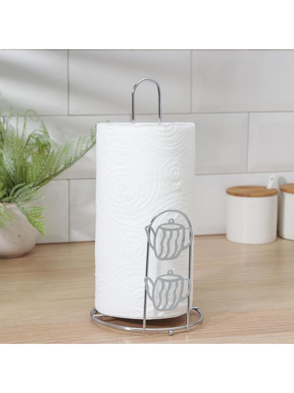 Подставка под бумажные полотенца Доляна «Чайнички», 13,5×13,5×26,5 см, цвет хром