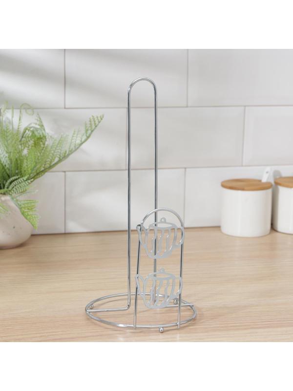 Подставка под бумажные полотенца Доляна «Чайнички», 13,5×13,5×26,5 см, цвет хром