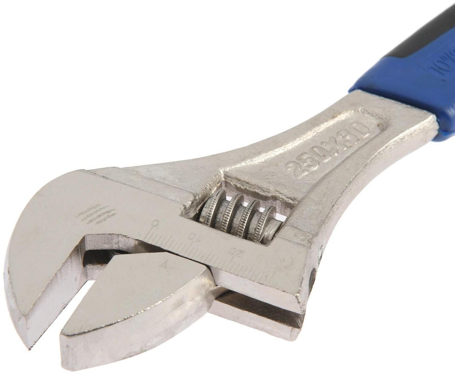 Ключ разводной ТУНДРА, никелированный, двухкомпонентная рукоятка, 250 мм