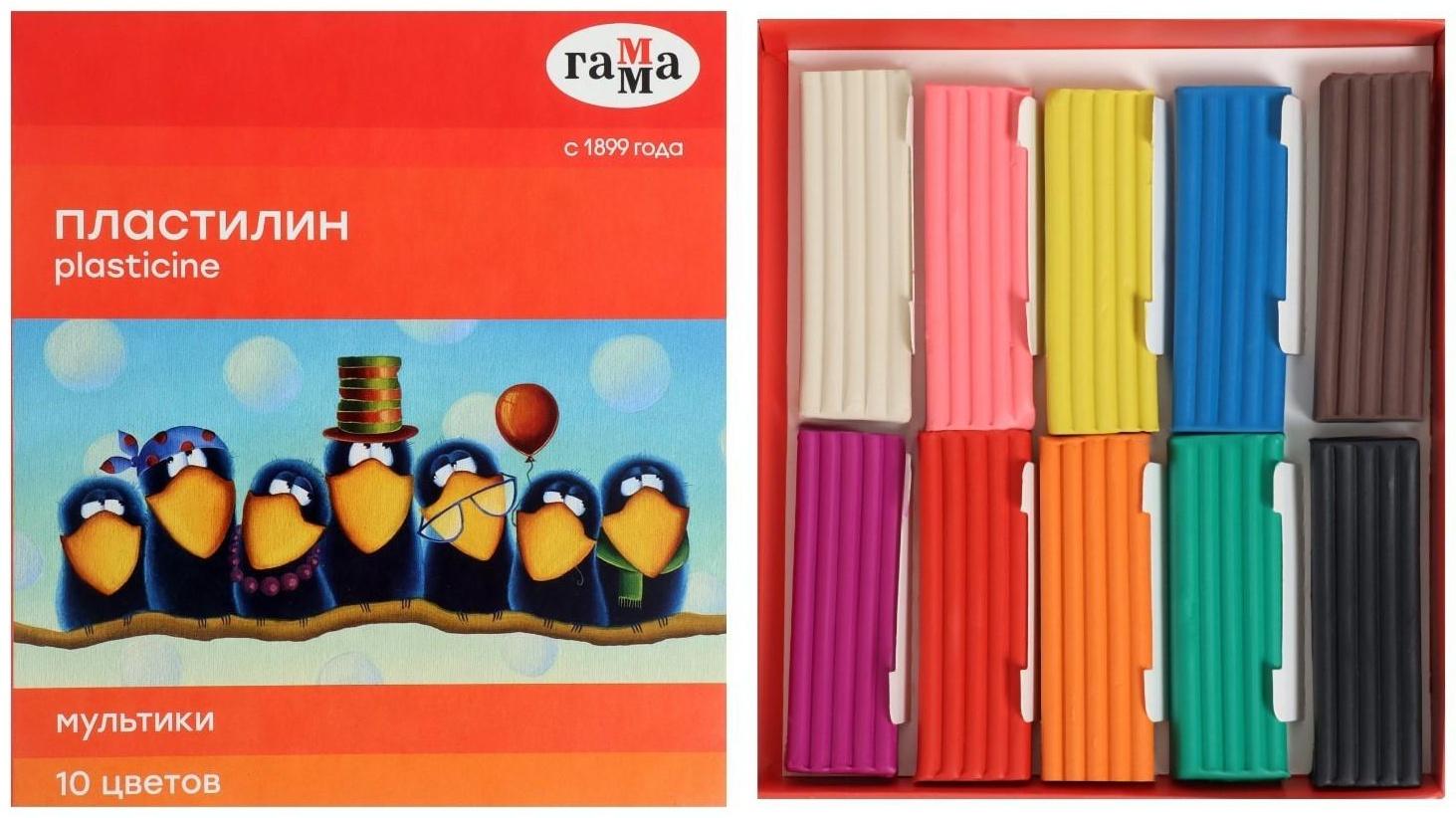 Пластилин 10 цветов 200 г, 